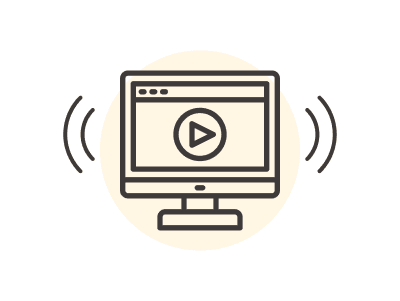 パソコンのモニター上で動画を再生している様子を表すアイコン。オンライン講義の受講を表している。